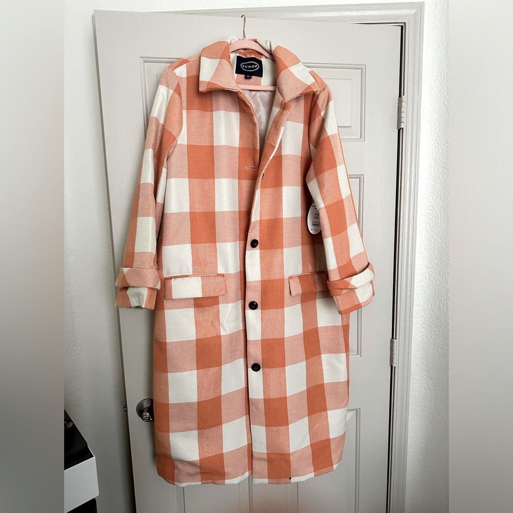 Scoop Orange Plaid Car Coat